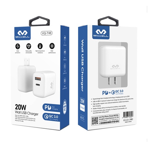 MICCELL CARGADOR TIPO C A TIPO C 20W