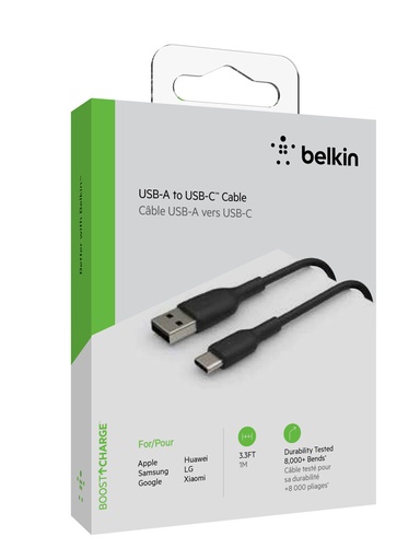 CABLE BELKIN BOOSTCHARGE TIPO C A USB NEGRO 2m