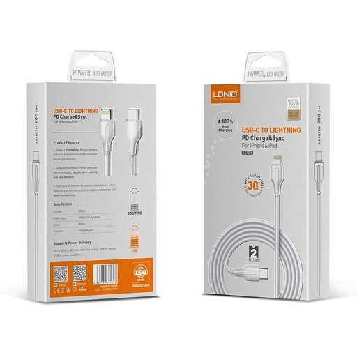 CABLE LDNIO USB-C A LIGHTNING LS542 2M